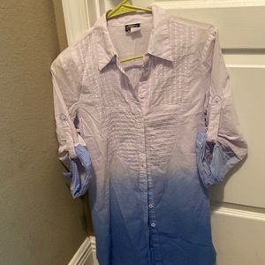 White ombré to light blue button down dress shirt